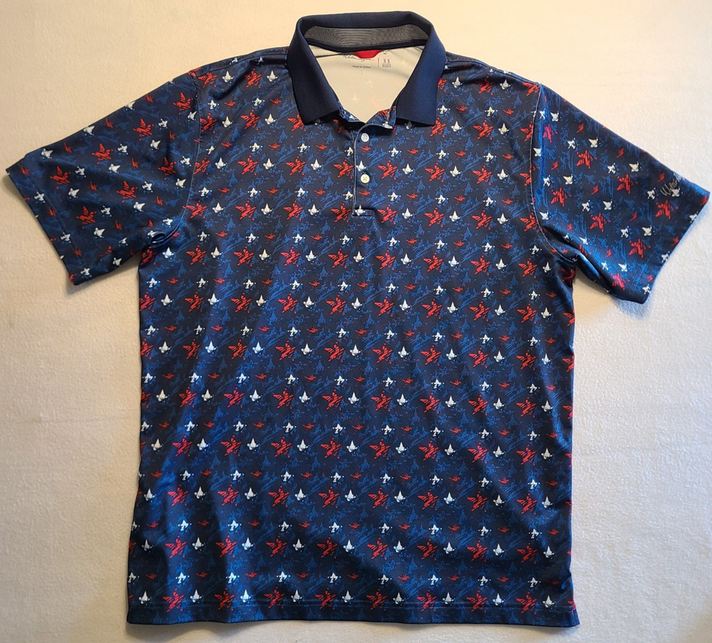 Walter Hagen Polo Shirt Men Large Blue Patriotic Golf Performance Stretch Casual